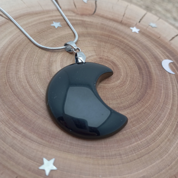 ✨ Pendentif Obsidienne Noire Lune. Protection, Libération et Bouclier énergétique