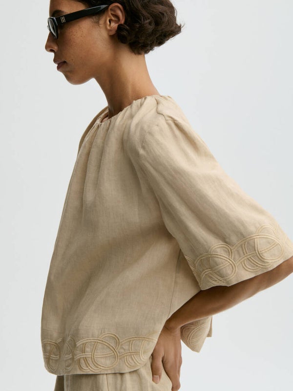 BY MALENE BIRGER MARIAN LINEN TOP OLD BEIGE