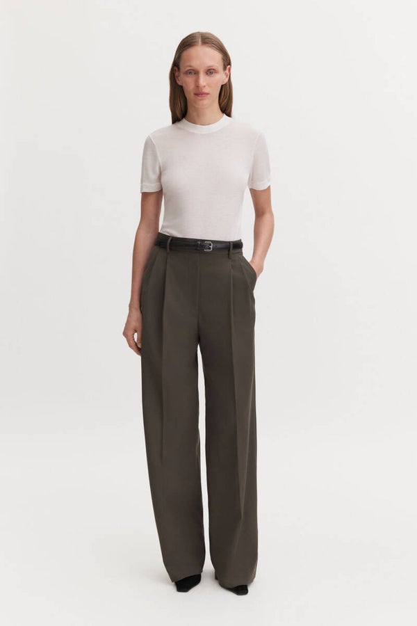 FILIPPA K DARCEY WOOL TROUSERS DARK MOSS GREEN