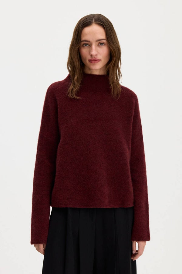 FILIPPA K MIKA YAK FUNNELNECK SWEATER MAHOGANY RED