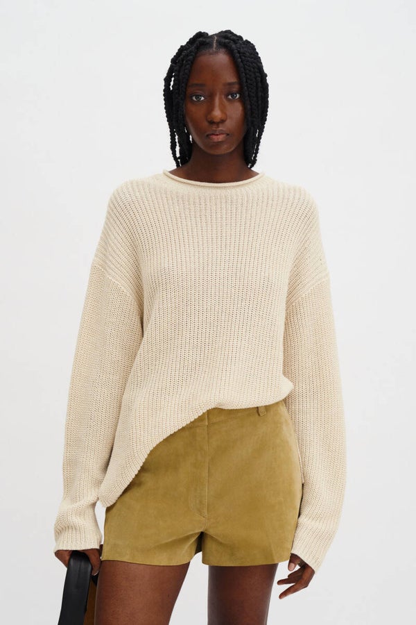FILLIPA K RIBBED COTTON LINEN SWEATER CREAM WHITE