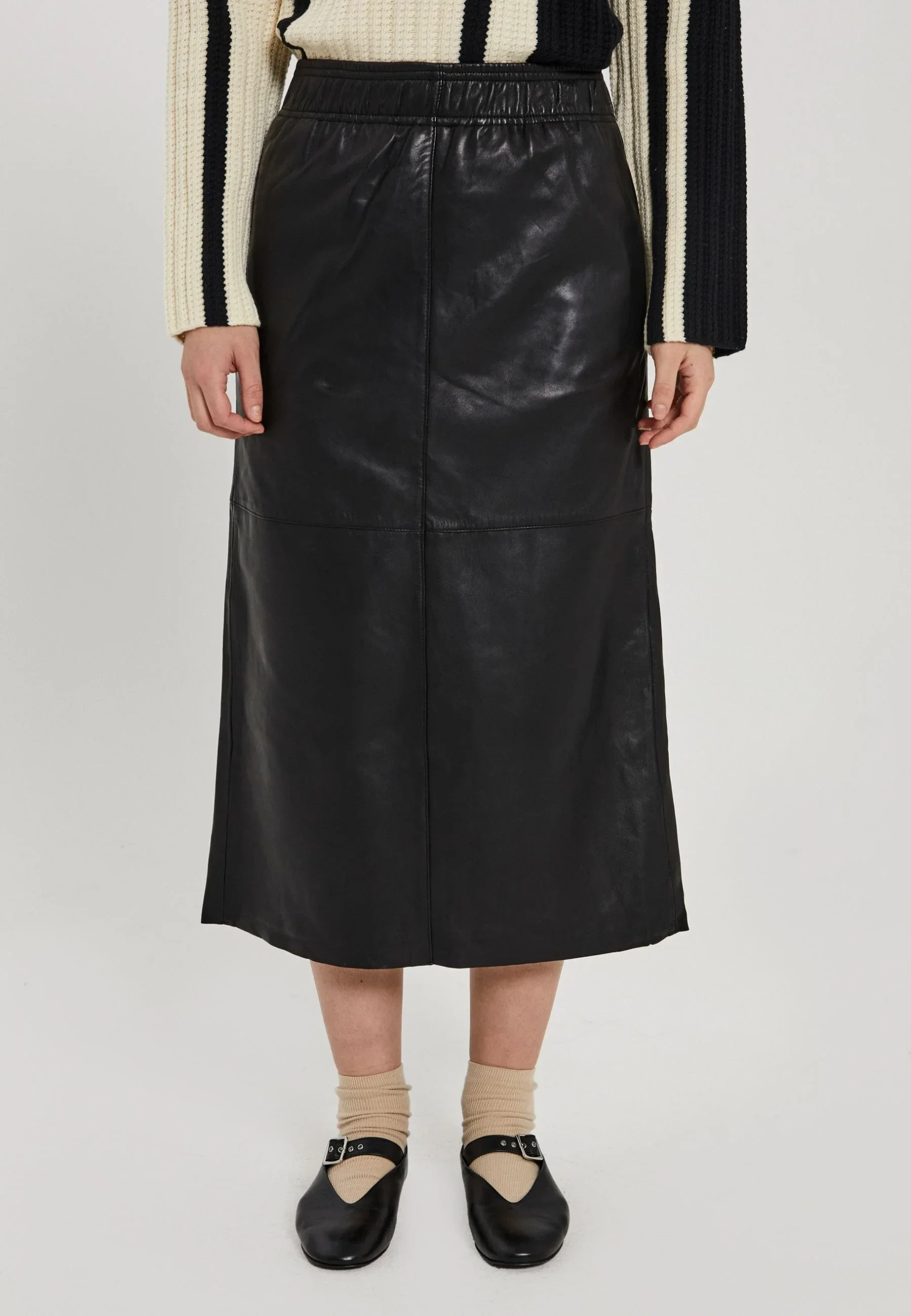 NORR SHELBY MIDI LEATHER SKIRT BLACK