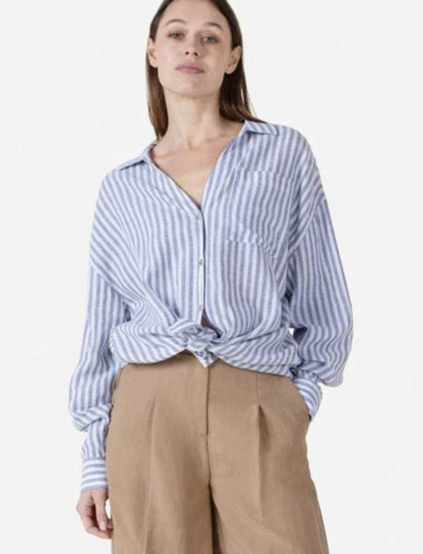 ANOTHER LABEL BOISY SHIRT BLUE WHITE STRIPE