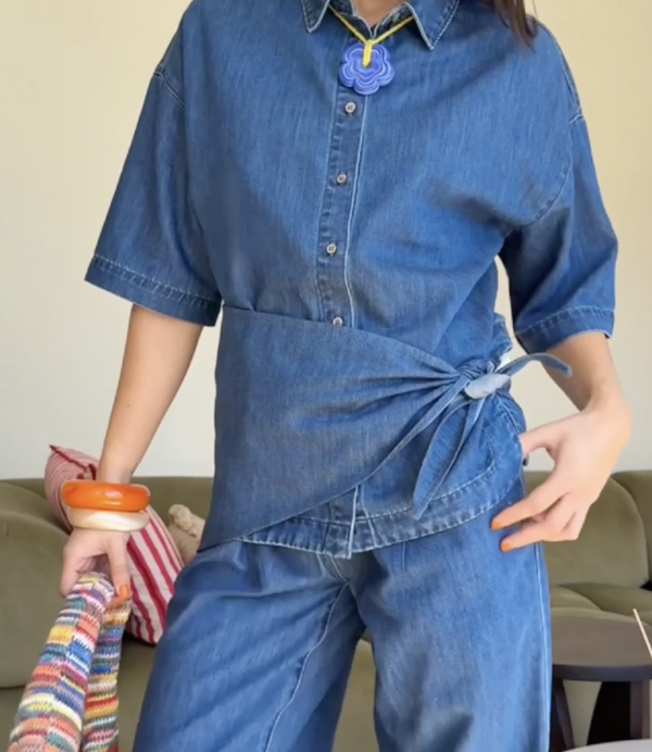 ANOTHER LABEL MICHELE SHIRT MID DENIM BLUE
