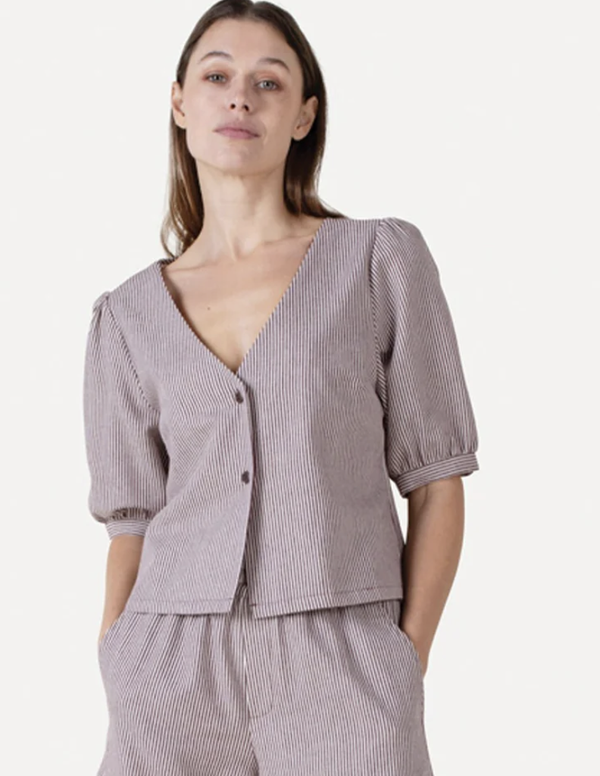 ANOTHER LABEL KIEK SHIRT CHOCOLATE FONDANT STRIPE