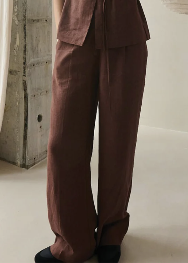 ANOTHER LABEL MADDY LINEN PANTS CHOCOLATE FONDANT