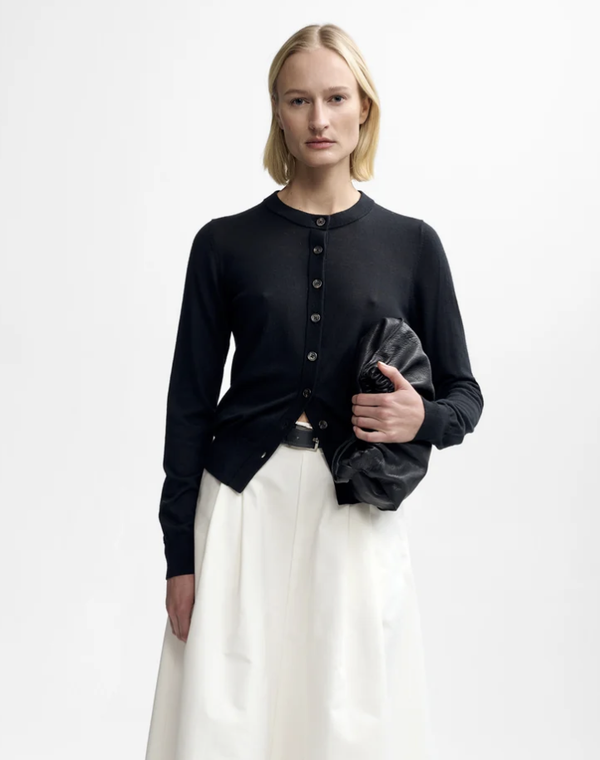CHRISTIAN AKS ROSE MERINO CARDIGAN BLACK