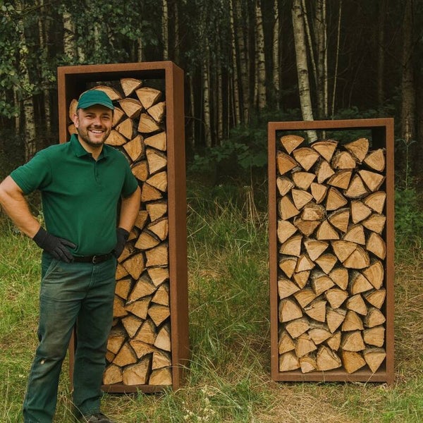 Zestaw stojaków na drewno z corten