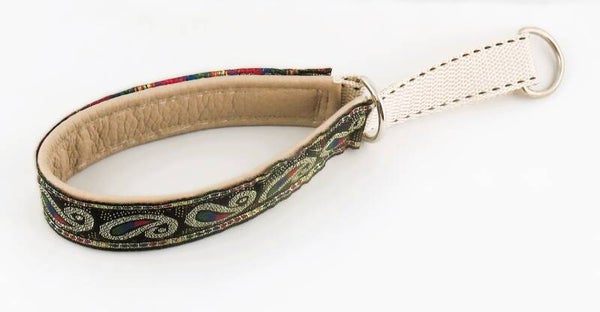 Lederhalsband mit Brokatborte