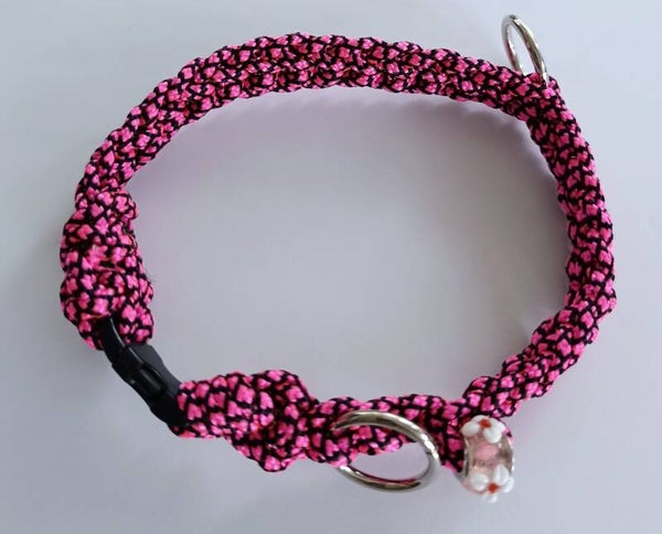Paracord-Halsband Neon-Pink mit Zierperle