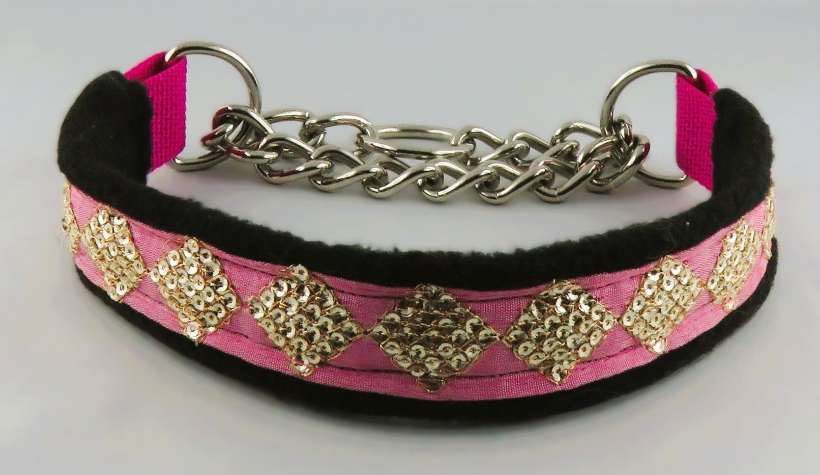 Fleece-Halsband mit rosa-goldener Pailletten-Borte