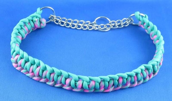 Paracord-Halsband Türkis-Pink