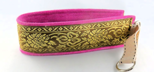 Lederhalsband pink mit Stoffborte