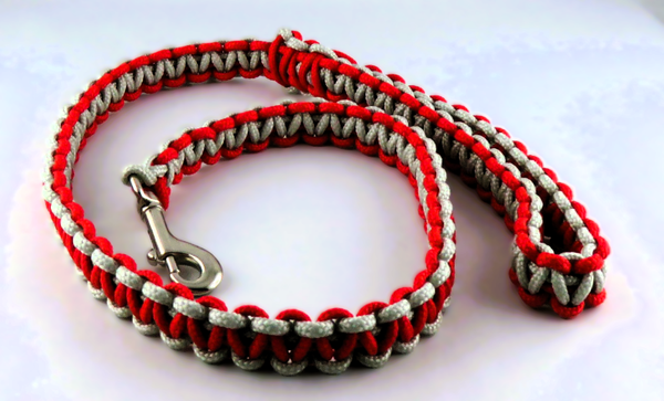 Leine und Halsband Paracord rot-silber