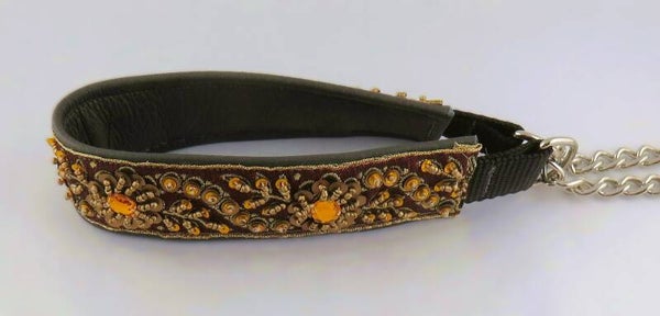 Lederhalsband grau mit Paillettenborte