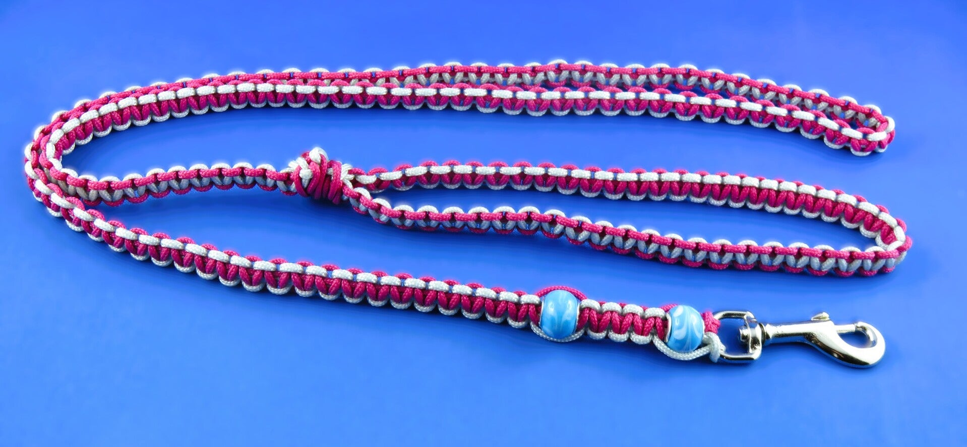Leine und Halsband Paracord Pink-Silber mit Perlen