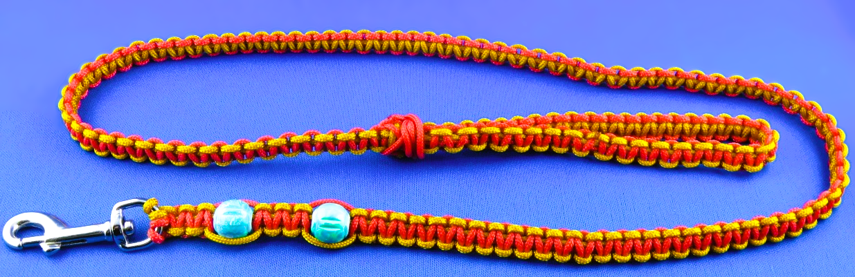Leine und Halsband Paracord rot-gelb mit Perlen