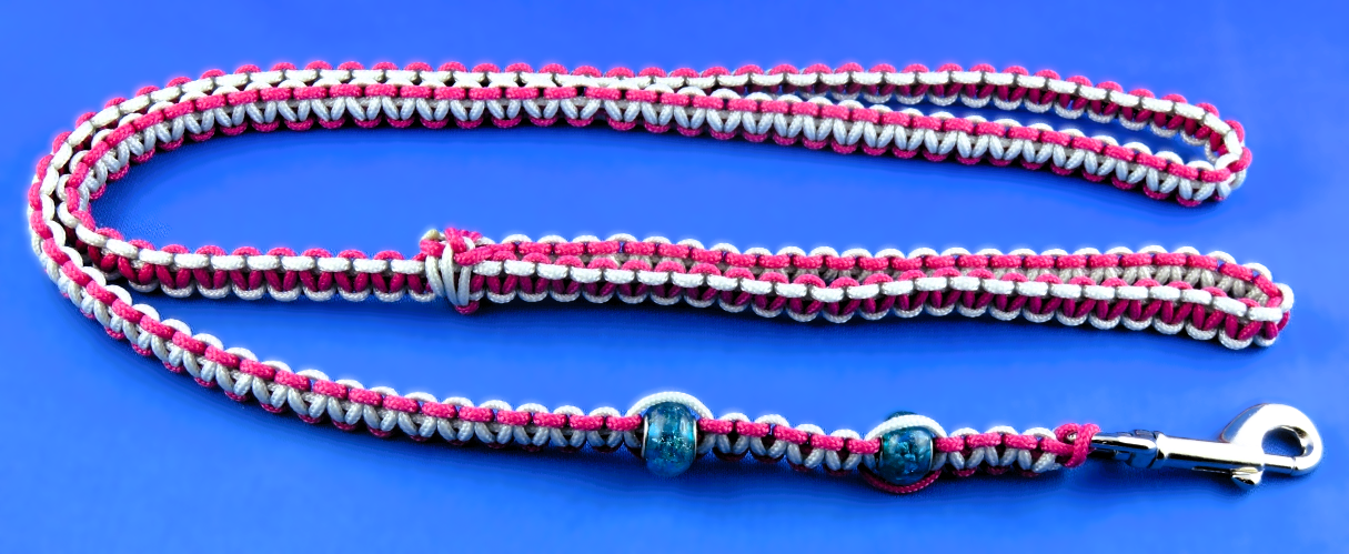 Leine und Halsband Paracord Pink-Silber mit Perlen