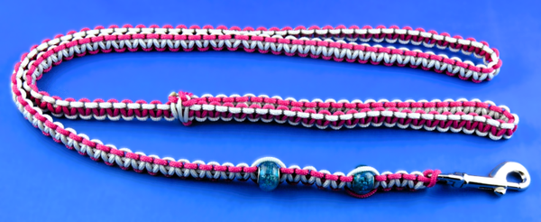 Leine und Halsband Paracord Pink-Silber mit Perlen