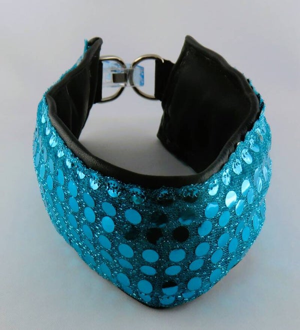 Rennhalsband mit türkiser Paillettenborte