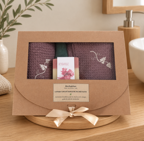 Coffret artisanal linge de bain invité et savon bio | Douceur des Récoltes