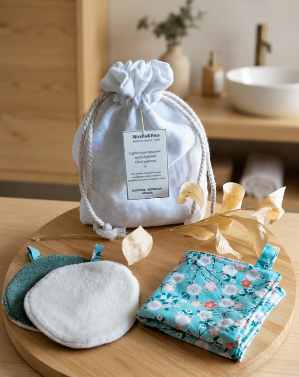 Coffret rituel apaisant après épilation | lingettes lavables et compresse textile
