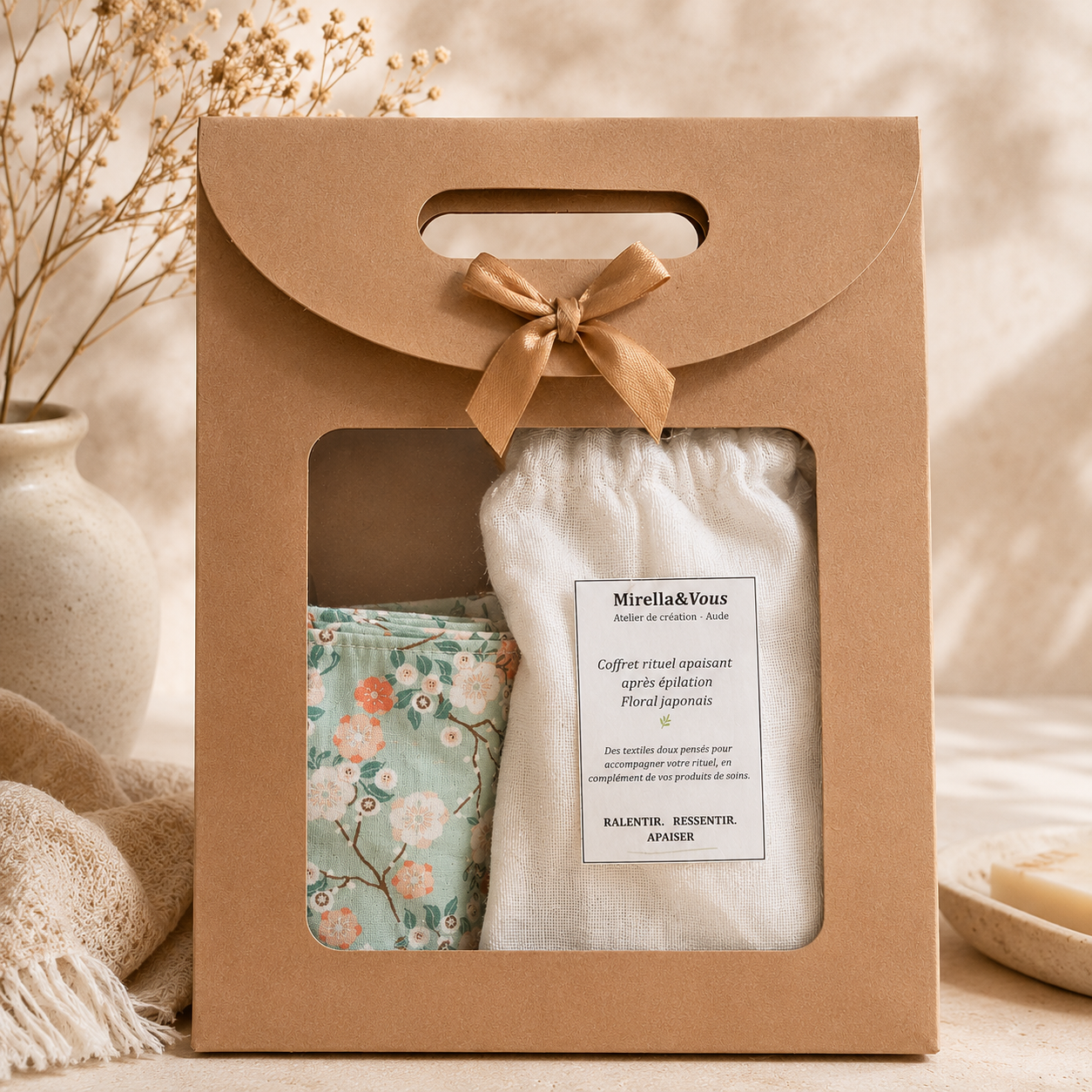 Coffret rituel apaisant après épilation | lingettes lavables et compresse textile