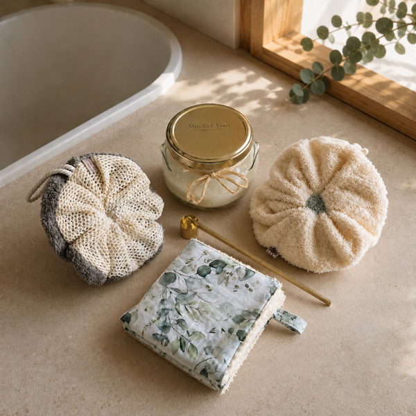Coffret Rituel Bain Sensoriel | Accessoires textiles et bougie parfumée avec éteignoir