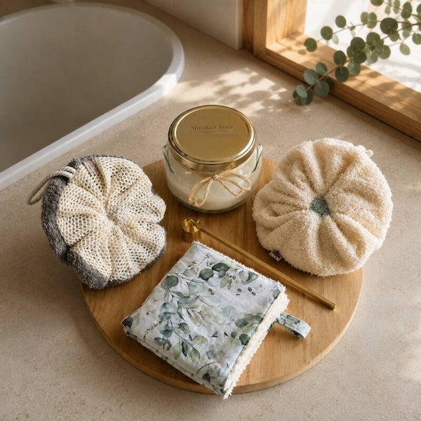 Coffret Bain Sensoriel | Accessoires textiles et bougie parfumée avec éteignoir