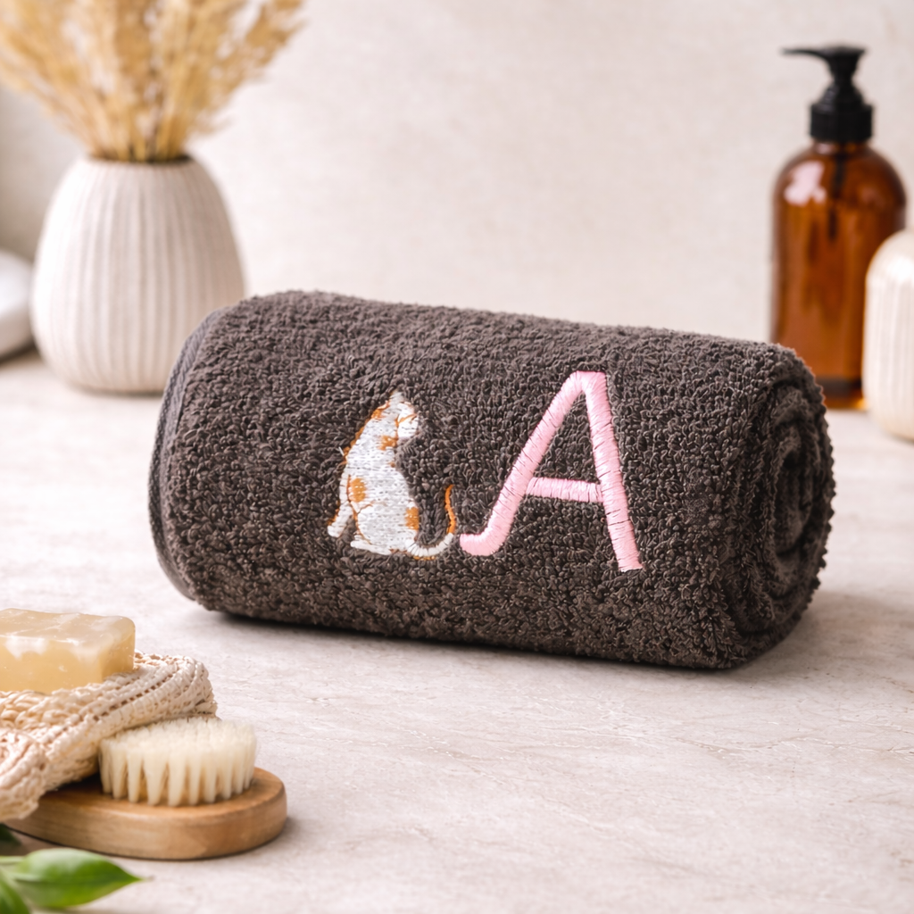 Linge de bain personnalisé – Initiale illustrée | Cadeau textile sur mesure