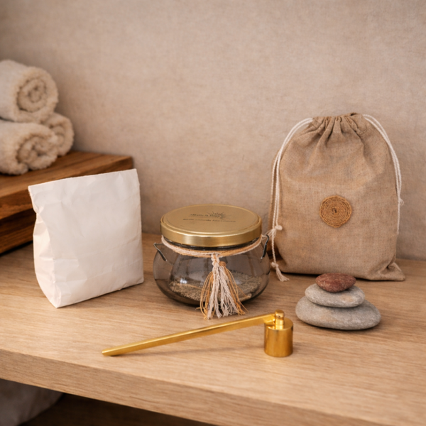 Coffret bougie parfumée et pierres zen empilables | Rituel Sérénité