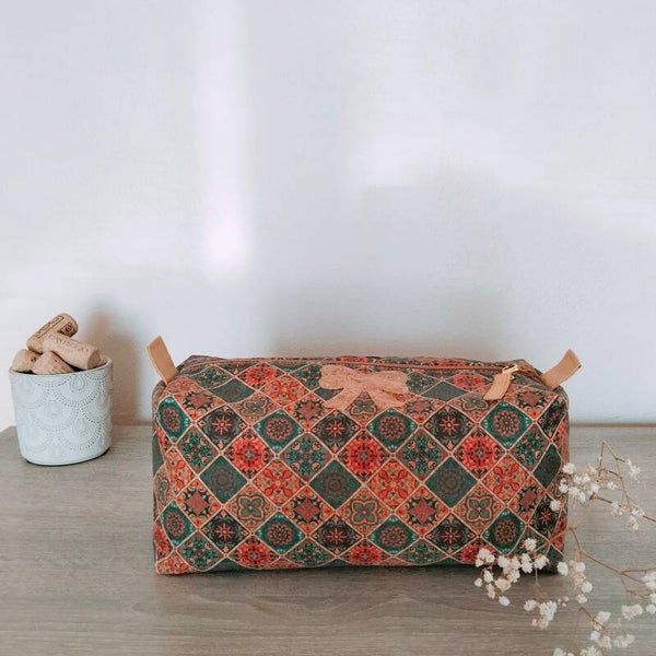 Trousse de toilette en tissu liège avec 2 étuis