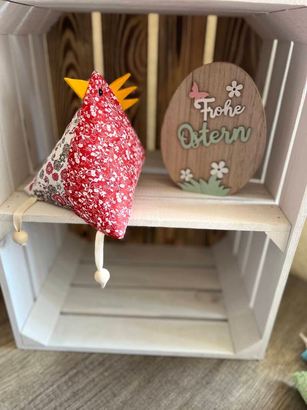 Huhn Tilda -Maxi- Dekoration für Frühling und   Ostern, rot geblümt