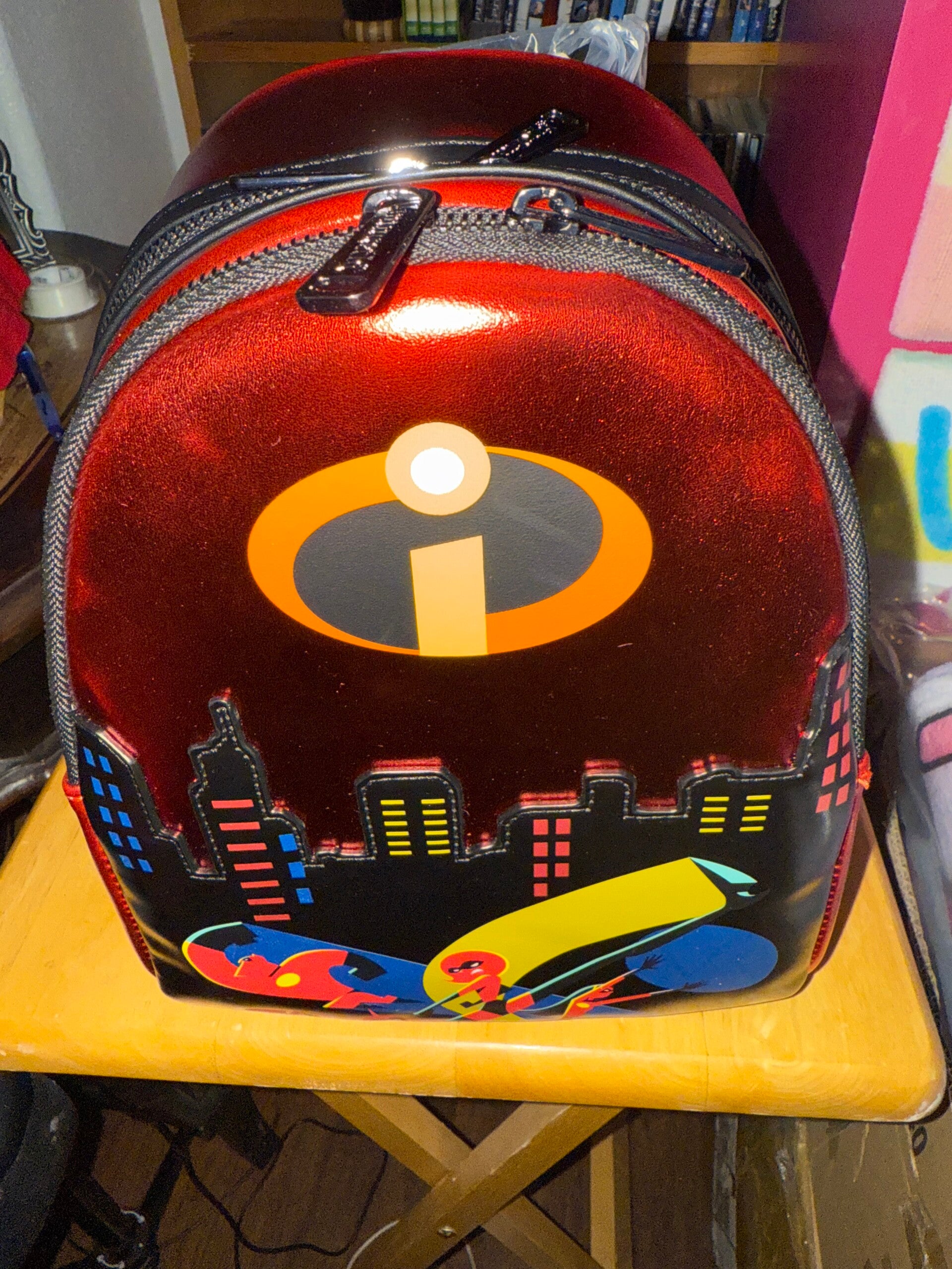 Loungefly Disney Pixar The Incredibles Family Metallic Mini Backpack.