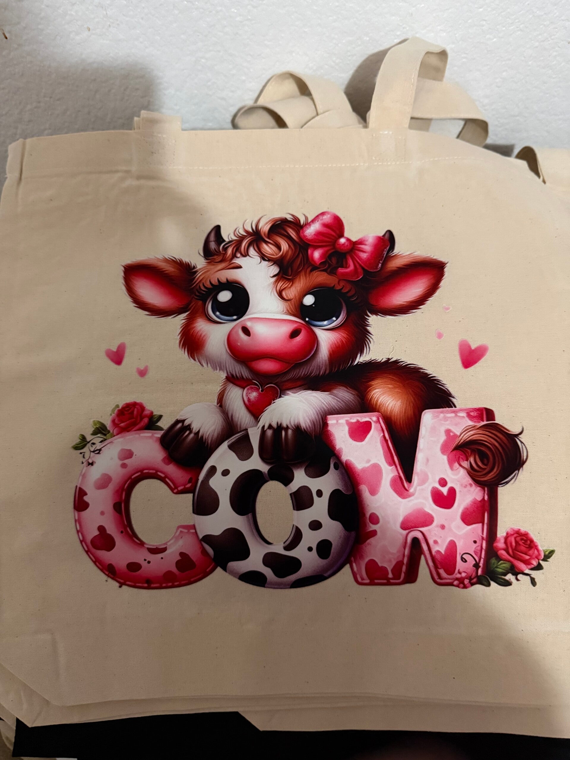 Canvas  tote bag with highland cow image