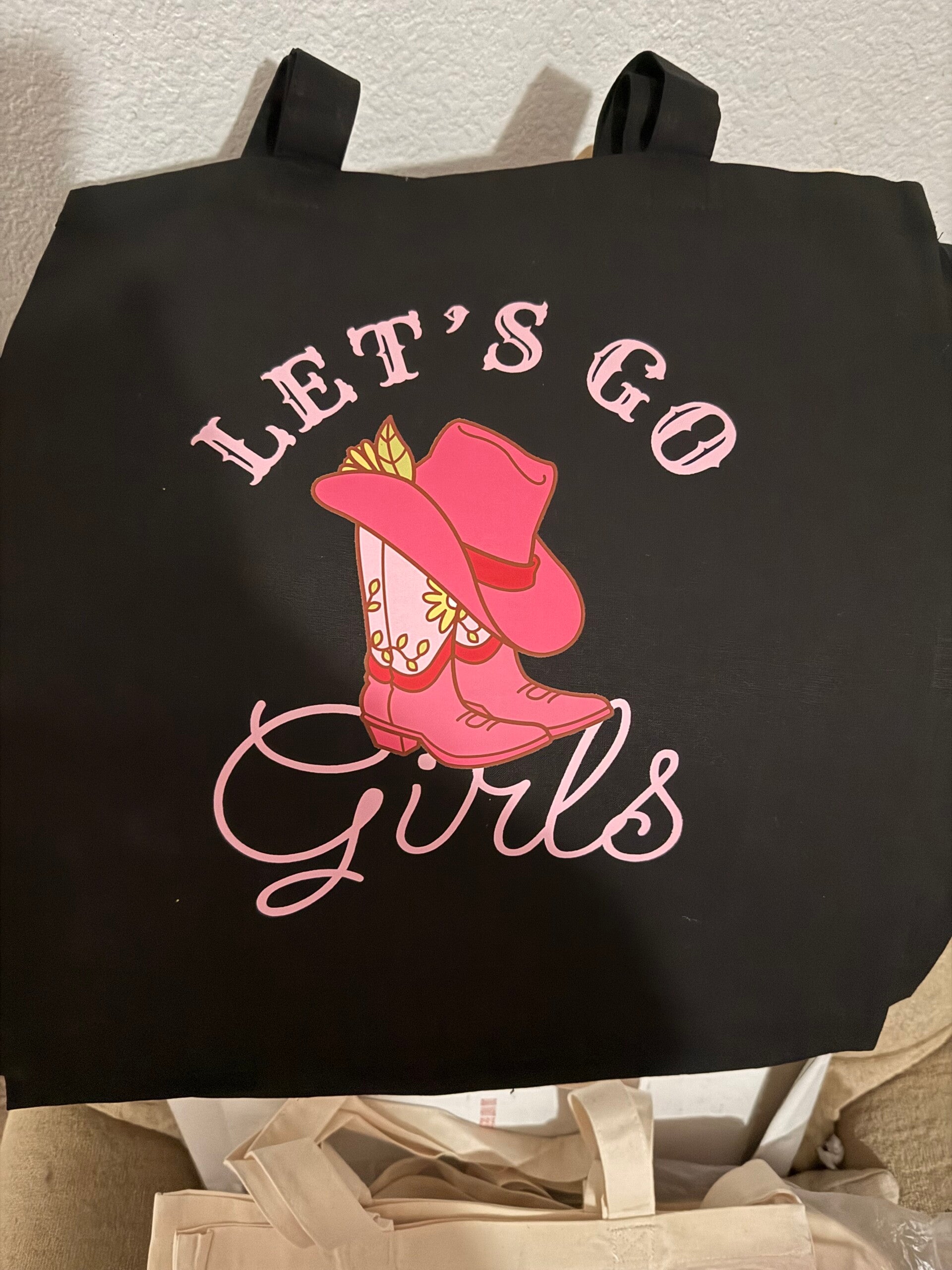 Canvas tote bag with image of “Let’s go girls”