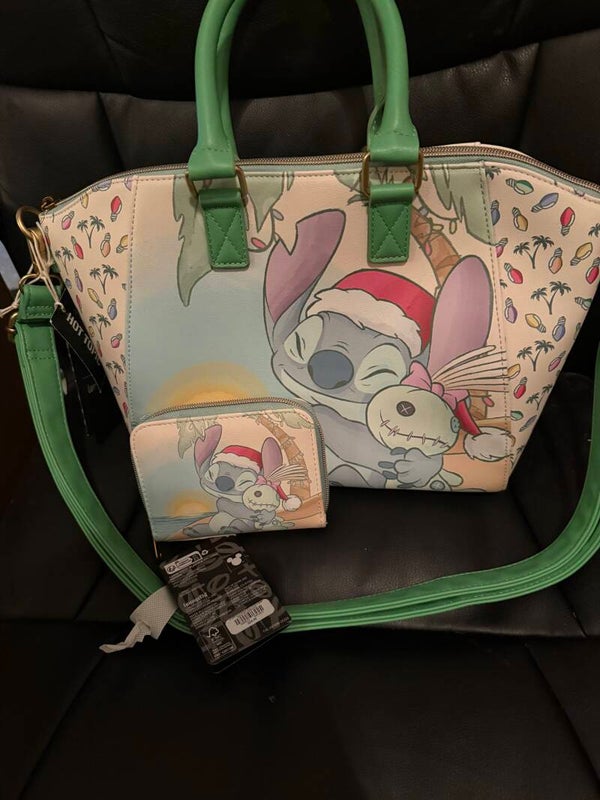 Loungefly Disney Stitch & Scrump Holiday Beach Satchel Bag with matching wallet