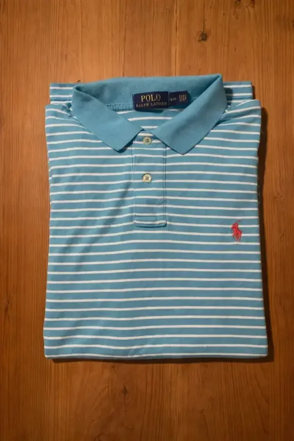 Polo Ralph Lauren homme rayé bleu blanc taille L – logo brodé – Bon état