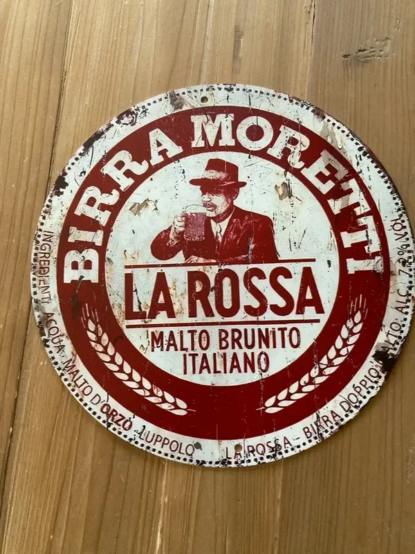 Plaque métal vintage Birra Moretti – La Rossa – 20 x 20 cm – Impression anti-UV