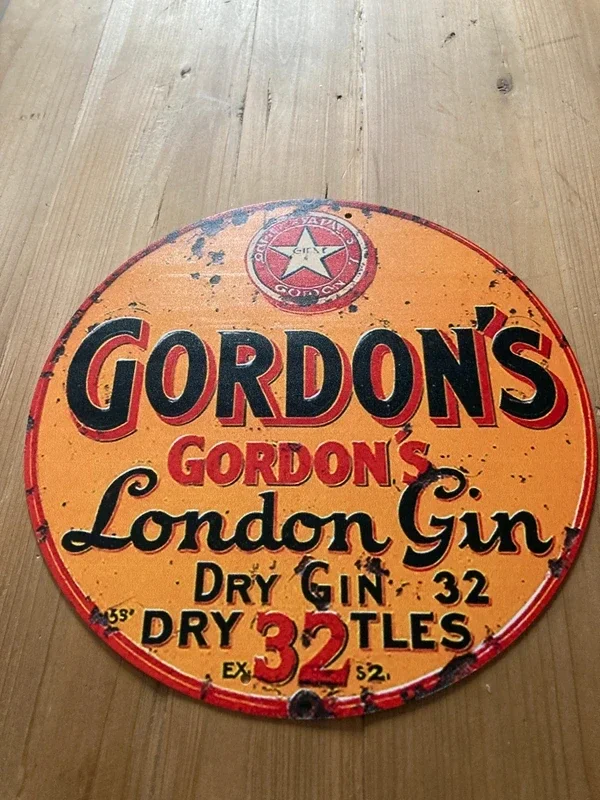 Plaque métal Gordon’s London Gin ronde 20 cm