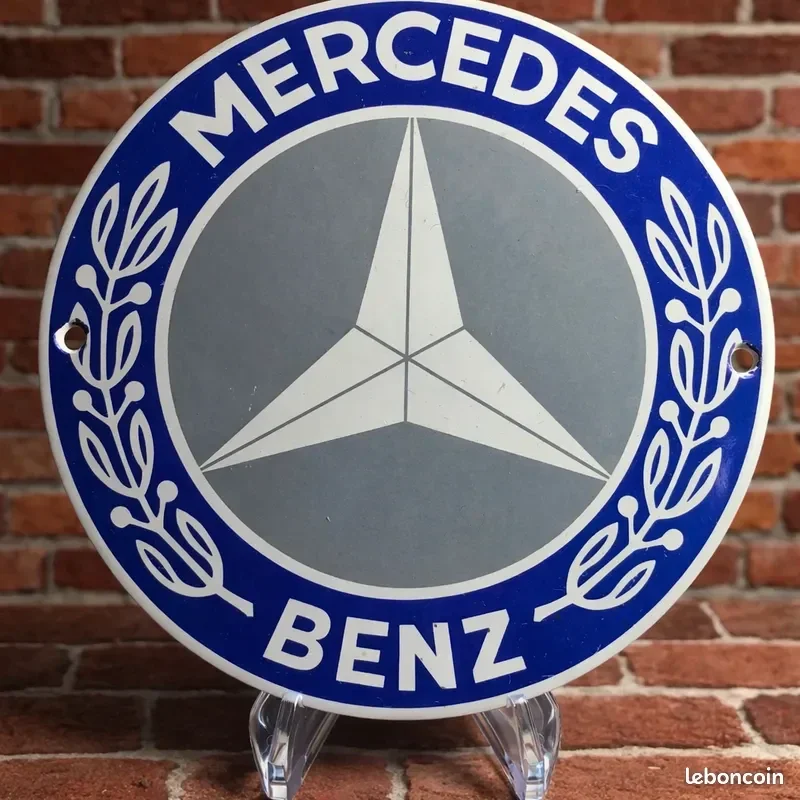 Plaque Émaillée MERCEDES BENZ – Modèle Fond Gris Peu Courant – 12 cm