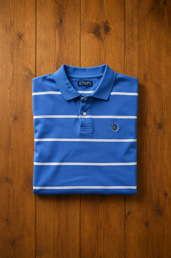 Polo CHAPS Ralph Lauren bleu rayé – taille L - Très bon état