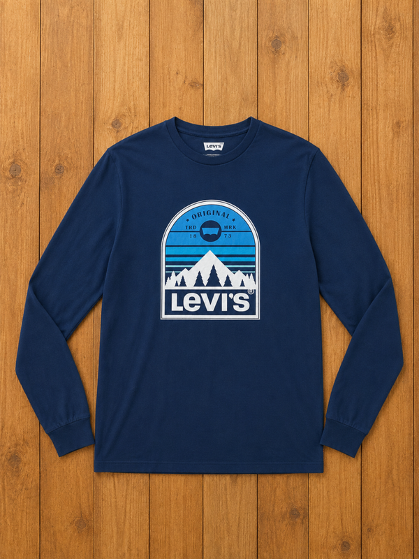 Levi's T-shirt Manches Longues Bleu Marine Graphic Logo Montagne – Taille L