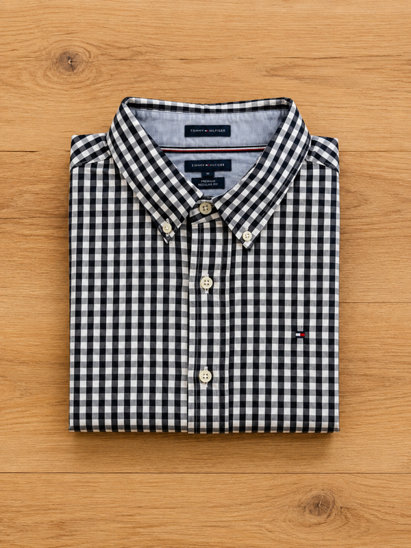 Chemise Tommy Hilfiger à carreaux noir & blanc – Taille L – Très bon état
