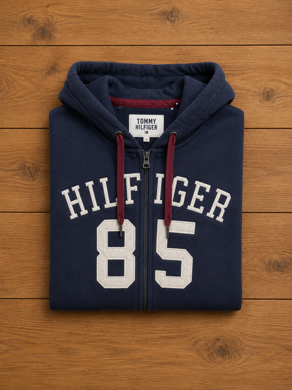 Sweat zippé Tommy Hilfiger bleu marine logo 85 – taille S