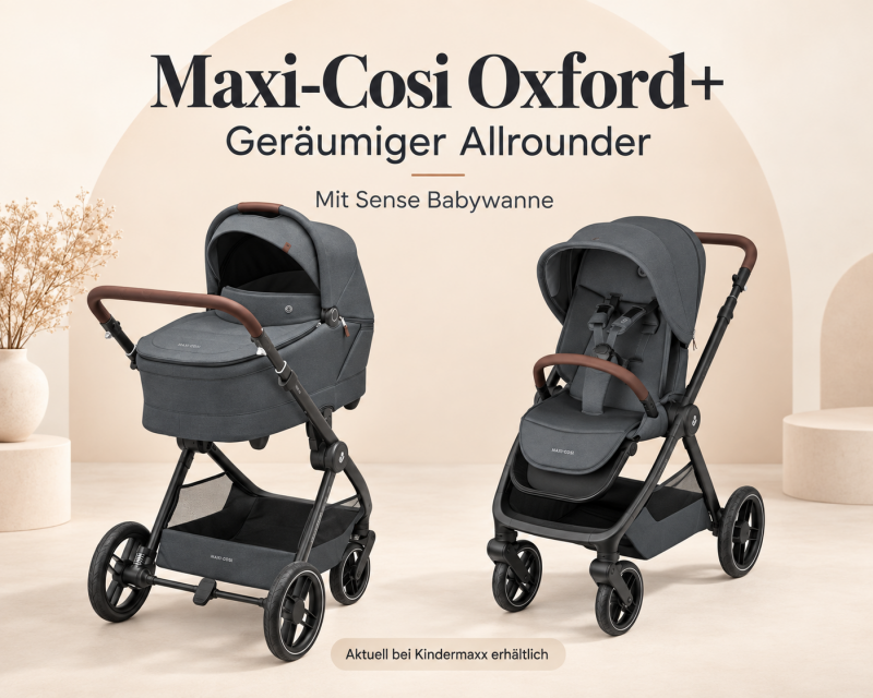 Maxi-Cosi Oxford+ Kombikinderwagen in Grau mit Sportsitz und Sense Babywanne