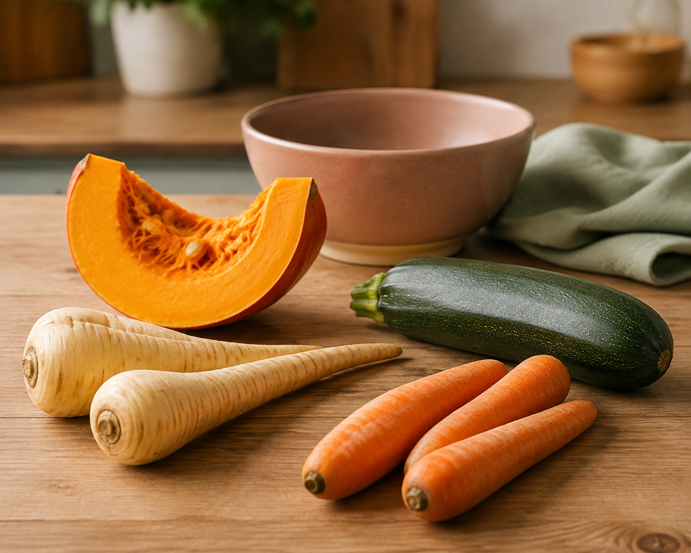Kürbis, Pastinake, Karotte und Zucchini für den ersten Babybrei