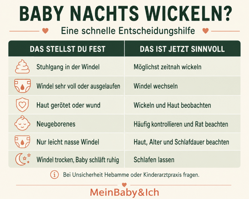 Entscheidungshilfe, wann ein Baby nachts gewickelt oder schlafen gelassen werden kann