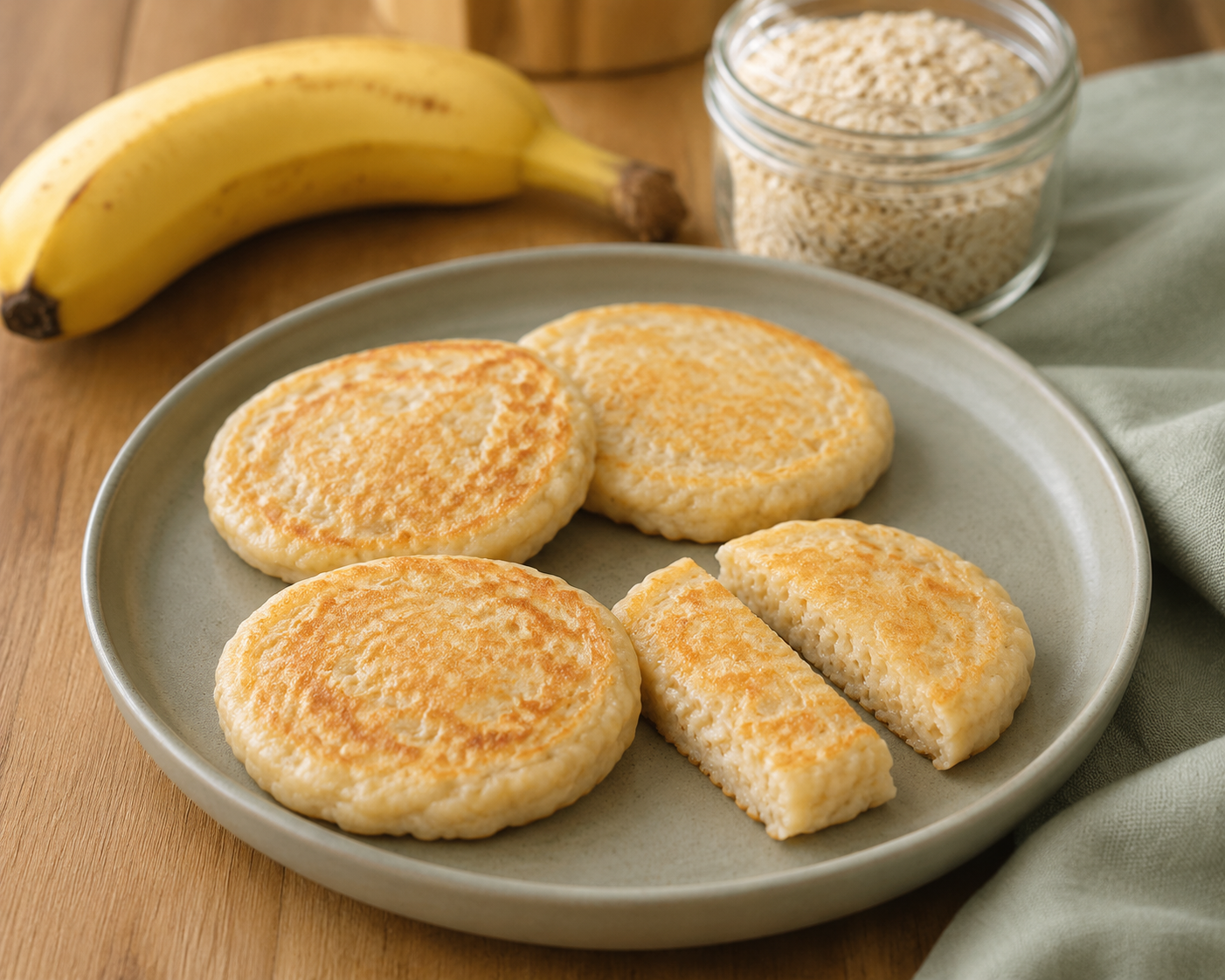 Weiche Bananen-Hafer-Pancakes ohne Zucker als Baby-Fingerfood