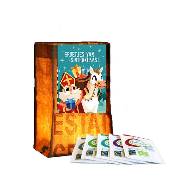 Theelicht incl. 5 theezakjes met themakaart Groetjes van Sinterklaas!